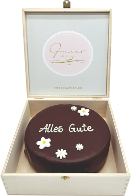 Sachertorte in Holzbox – Alles Gute - 15cm