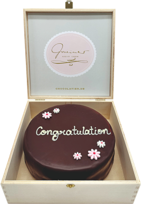 Sachertorte in Holzbox – Congratulations - 15cm