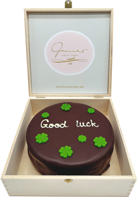 Sachertorte in Holzbox – Good Luck - 15cm