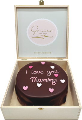 Sachertorte in Holzbox – I Love You Mummy - 15cm