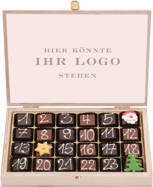 Handgemachter Adventskalender in Holztruhe