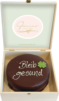 Sachertorte in Holzbox – Bleib gesund - 15cm