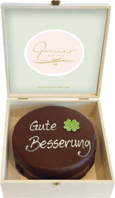 Sachertorte in Holzbox – Gute Besserung - 15cm