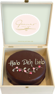 Sachertorte in Holzbox – Hab Dich lieb - 15cm