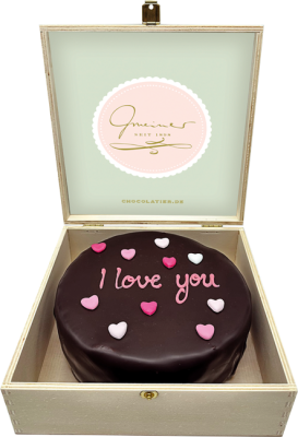 Sachertorte in Holzbox - I Love You - 15cm