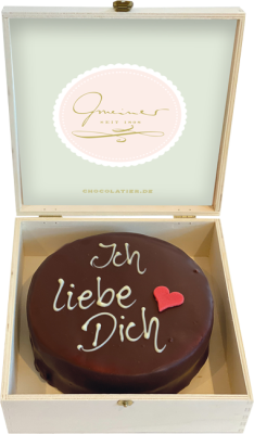 Sachertorte in Holzbox – Ich liebe Dich - 15cm