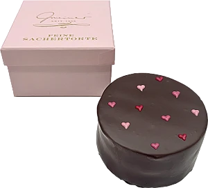 Sachertörtchen in Präsentbox - Herzchen - 10cm