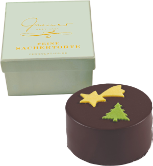 Sacher-Törtchen in Holzbox - Motiv: Stern & Baum