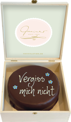 Sachertorte in Holzbox – Vergiss mich nicht - 15cm