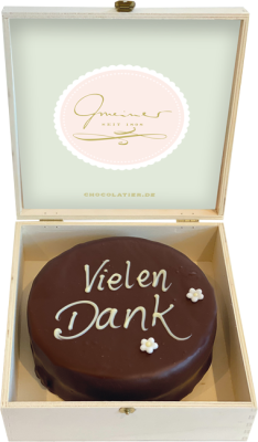 Sachertorte in Holzbox – Vielen Dank - 15cm