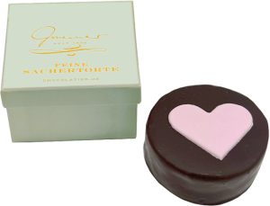 Gmeiners Sachertörtchen in der Präsentbox, Dekor: Herz