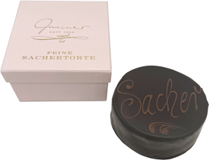 Gmeiners Sachertörtchen in der Präsentbox, Dekor: Sacher