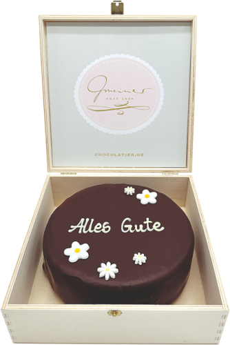 Produktbild Sachertorte in Holzbox – Alles Gute - 15cm