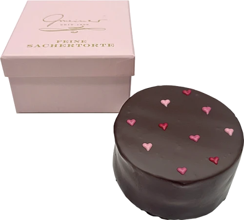 Sachertörtchen in Präsentbox - Herzchen - 10cm