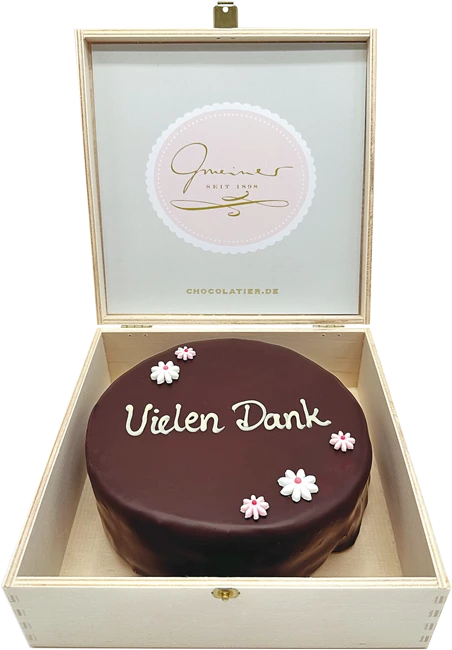 Produktbild Sachertorte in Holzbox – Vielen Dank - 15cm