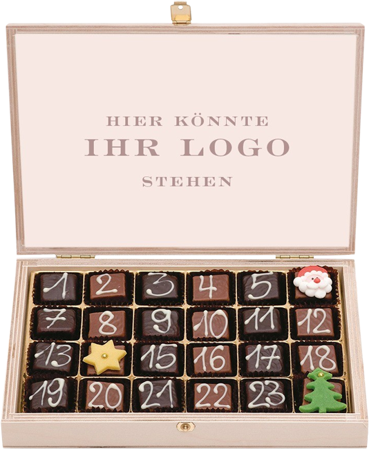 Produktbild Handgemachter Adventskalender in Holztruhe