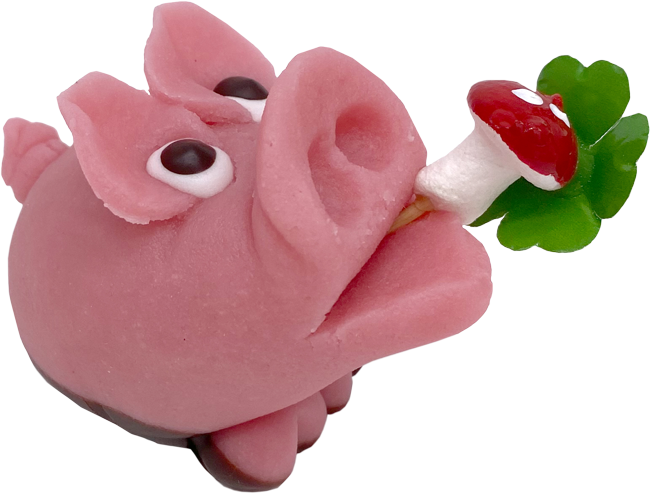 Produktbild Handmodeliertes Glücksschweinchen aus Marzipan, mittel 50g