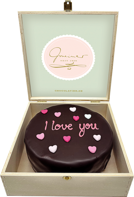 Produktbild Sachertorte in Holzbox - I Love You - 15cm