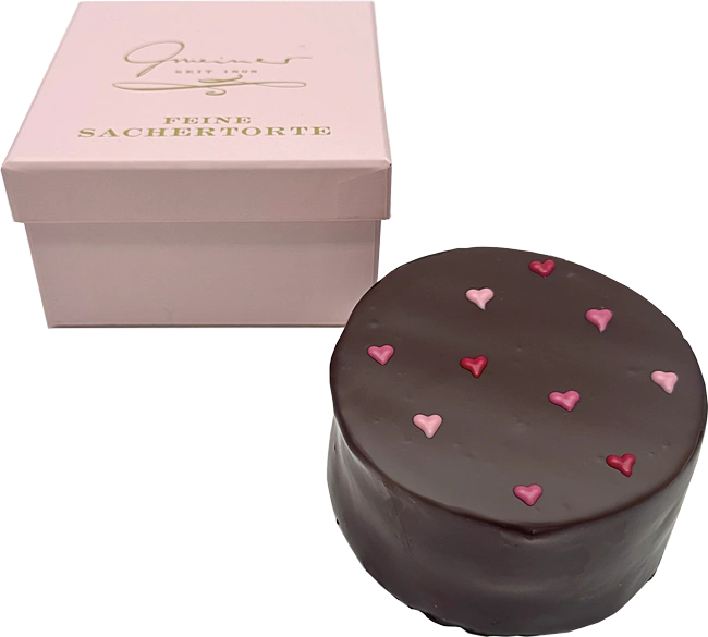 Produktbild Sachertörtchen in Präsentbox - Herzchen - 10cm